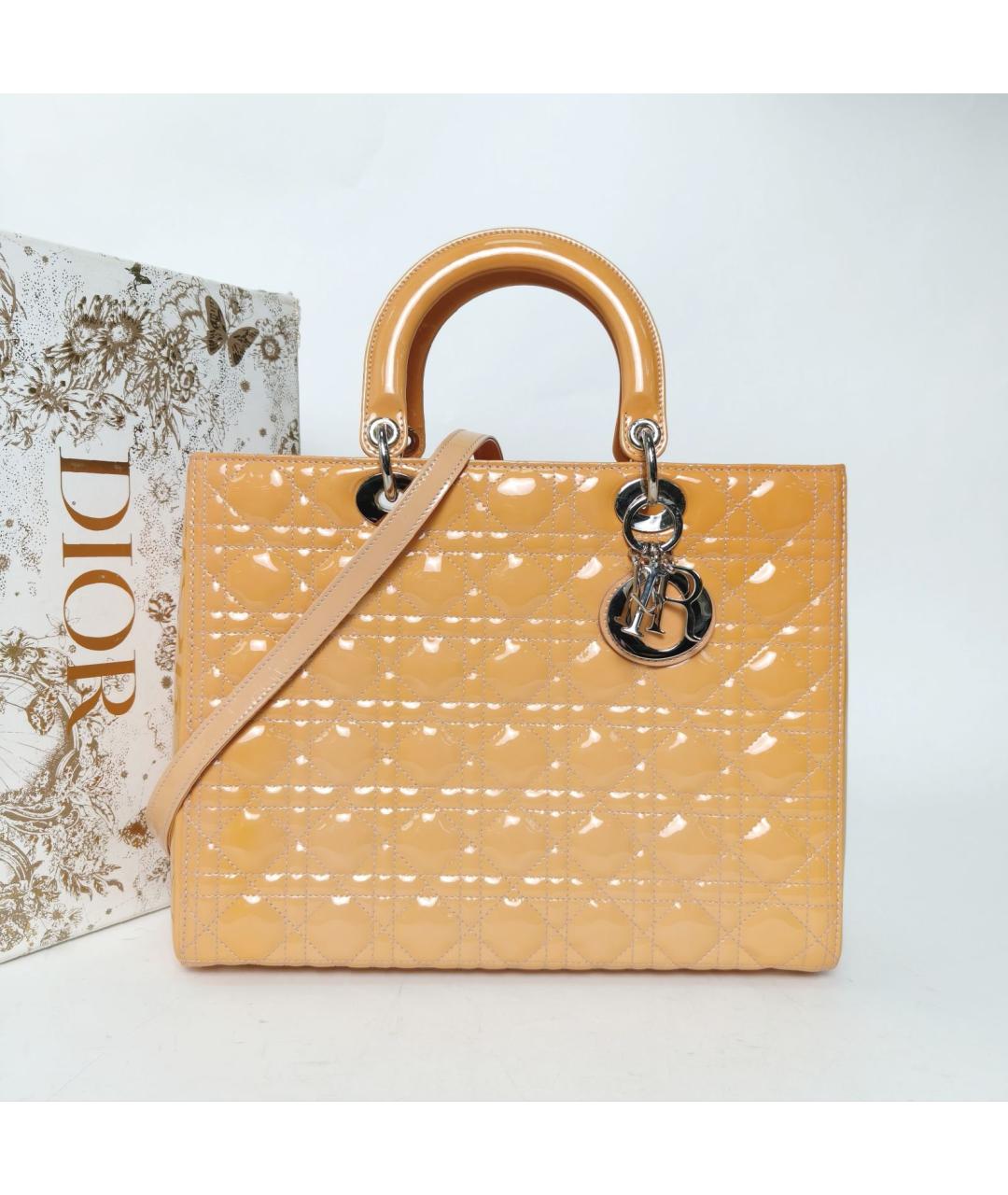 CHRISTIAN DIOR Желтая сумка с короткими ручками из лакированной кожи, фото 9