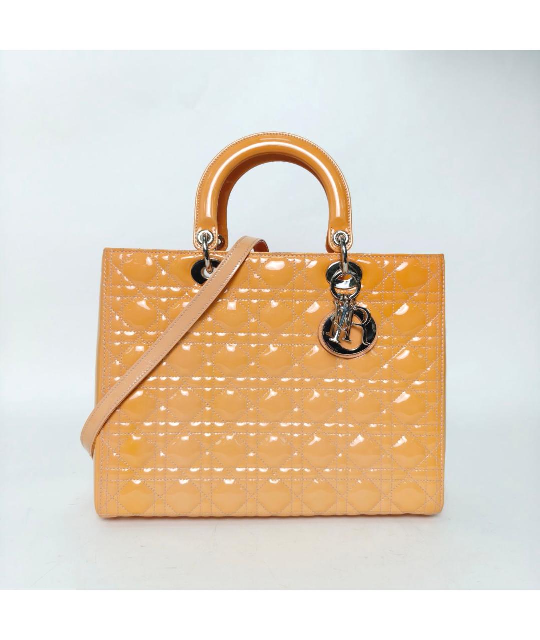 CHRISTIAN DIOR Желтая сумка с короткими ручками из лакированной кожи, фото 2