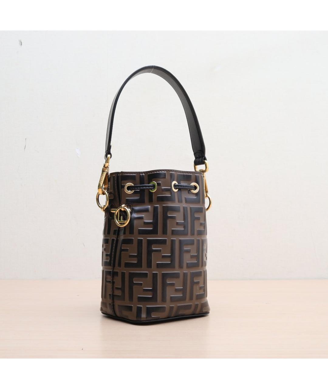 FENDI Коричневая кожаная сумка с короткими ручками, фото 6