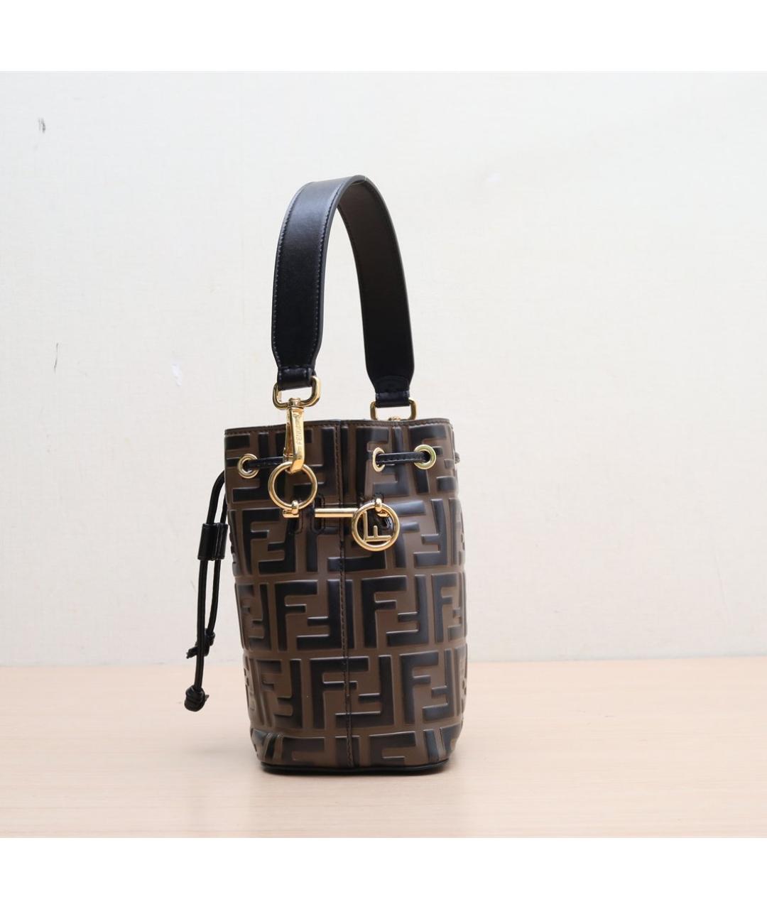 FENDI Коричневая кожаная сумка с короткими ручками, фото 5