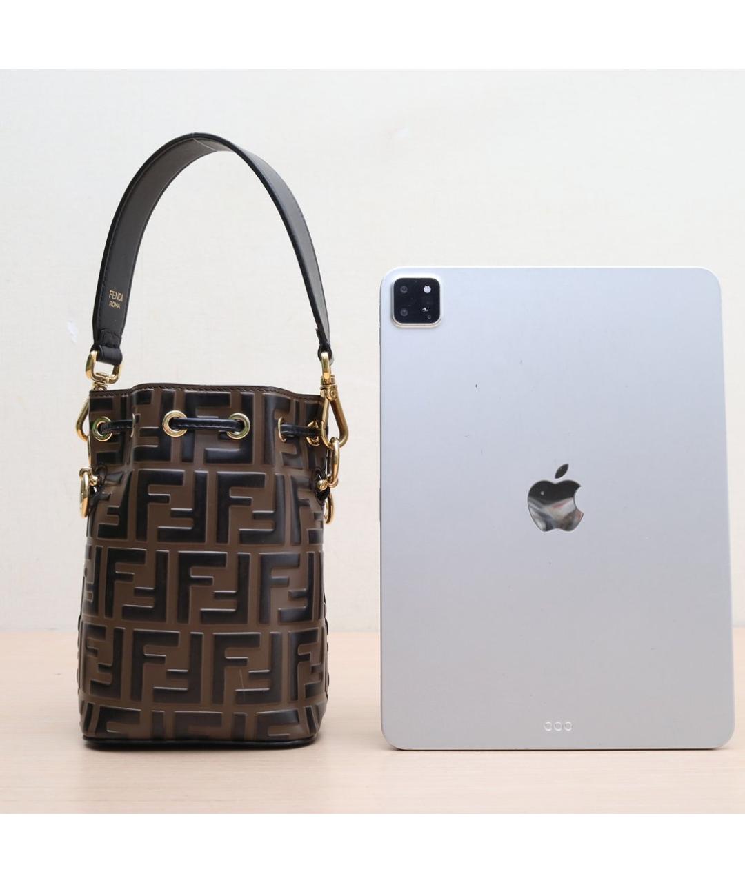 FENDI Коричневая кожаная сумка с короткими ручками, фото 7