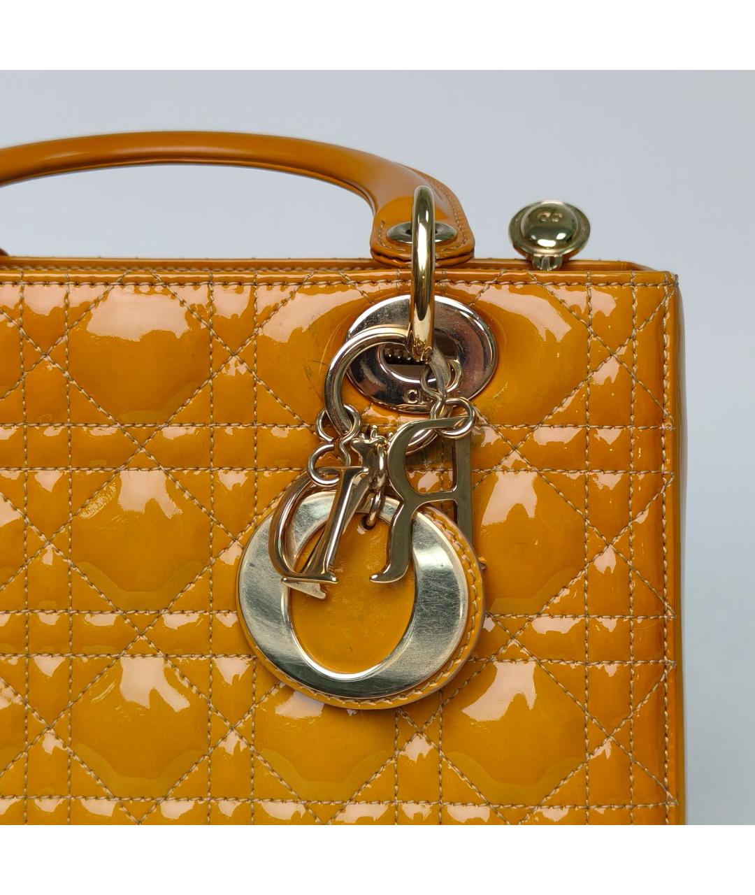 CHRISTIAN DIOR Горчичная кожаная сумка с короткими ручками, фото 7