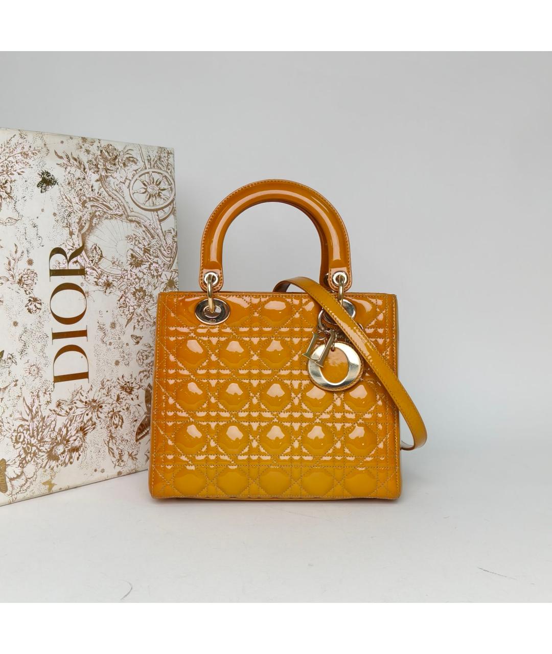 CHRISTIAN DIOR Горчичная кожаная сумка с короткими ручками, фото 9