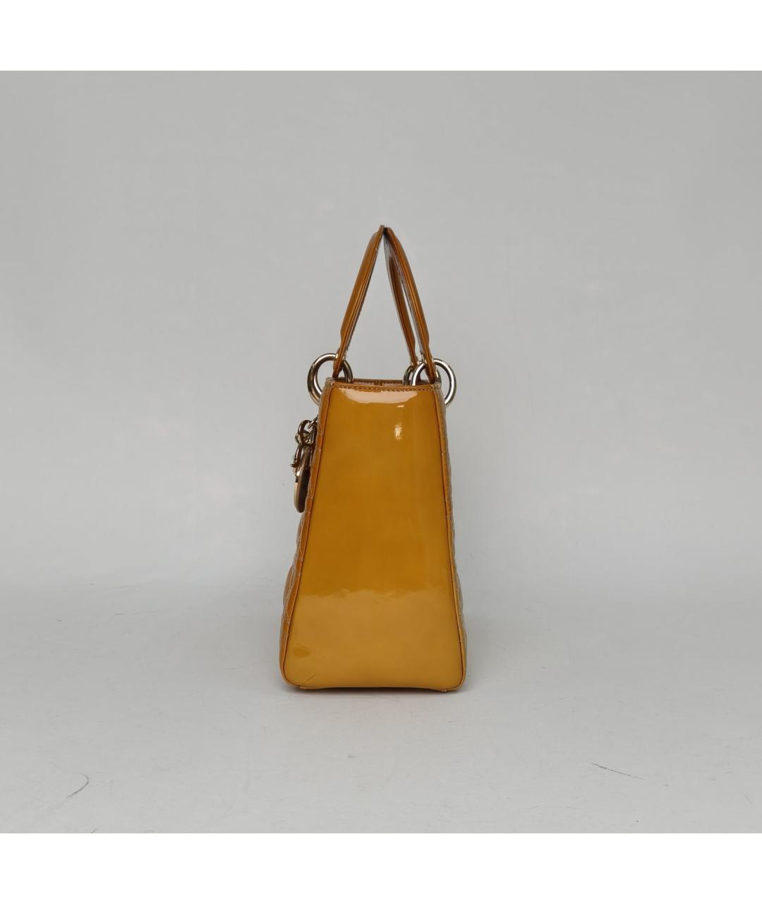 CHRISTIAN DIOR Горчичная кожаная сумка с короткими ручками, фото 3