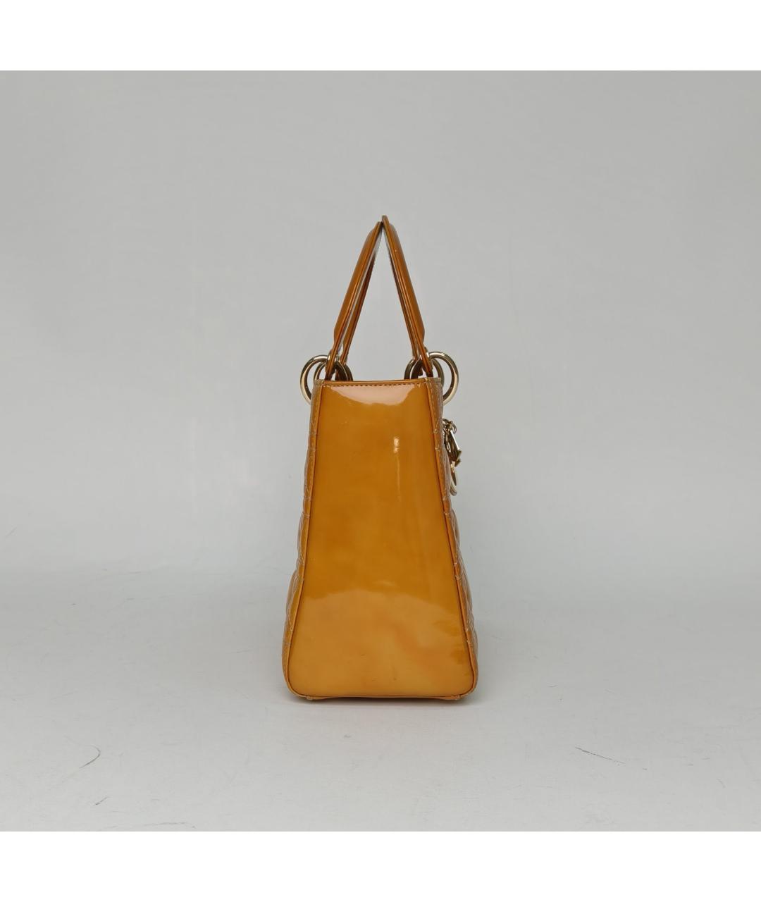 CHRISTIAN DIOR Горчичная кожаная сумка с короткими ручками, фото 5