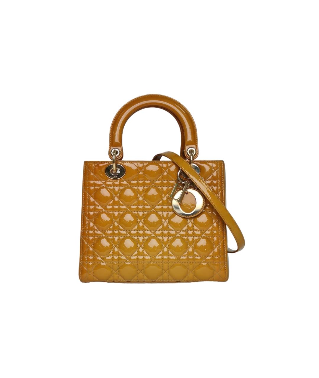 CHRISTIAN DIOR Горчичная кожаная сумка с короткими ручками, фото 10