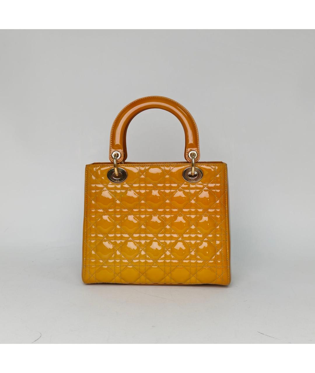 CHRISTIAN DIOR Горчичная кожаная сумка с короткими ручками, фото 4