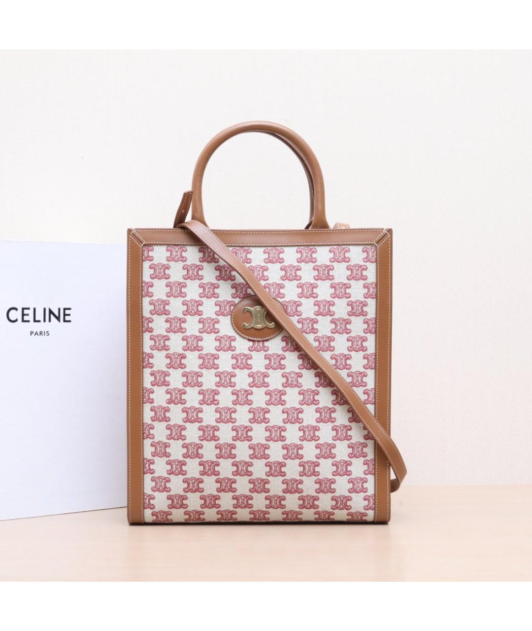 CELINE Бежевая тканевая сумка с короткими ручками, фото 2