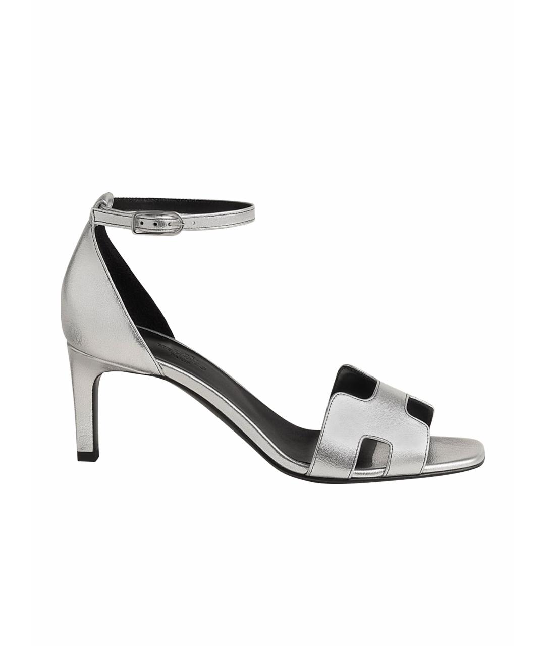 HERMES Серебряные кожаные босоножки, фото 1