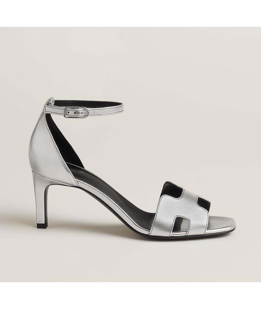 HERMES Серебряные кожаные босоножки, фото 6