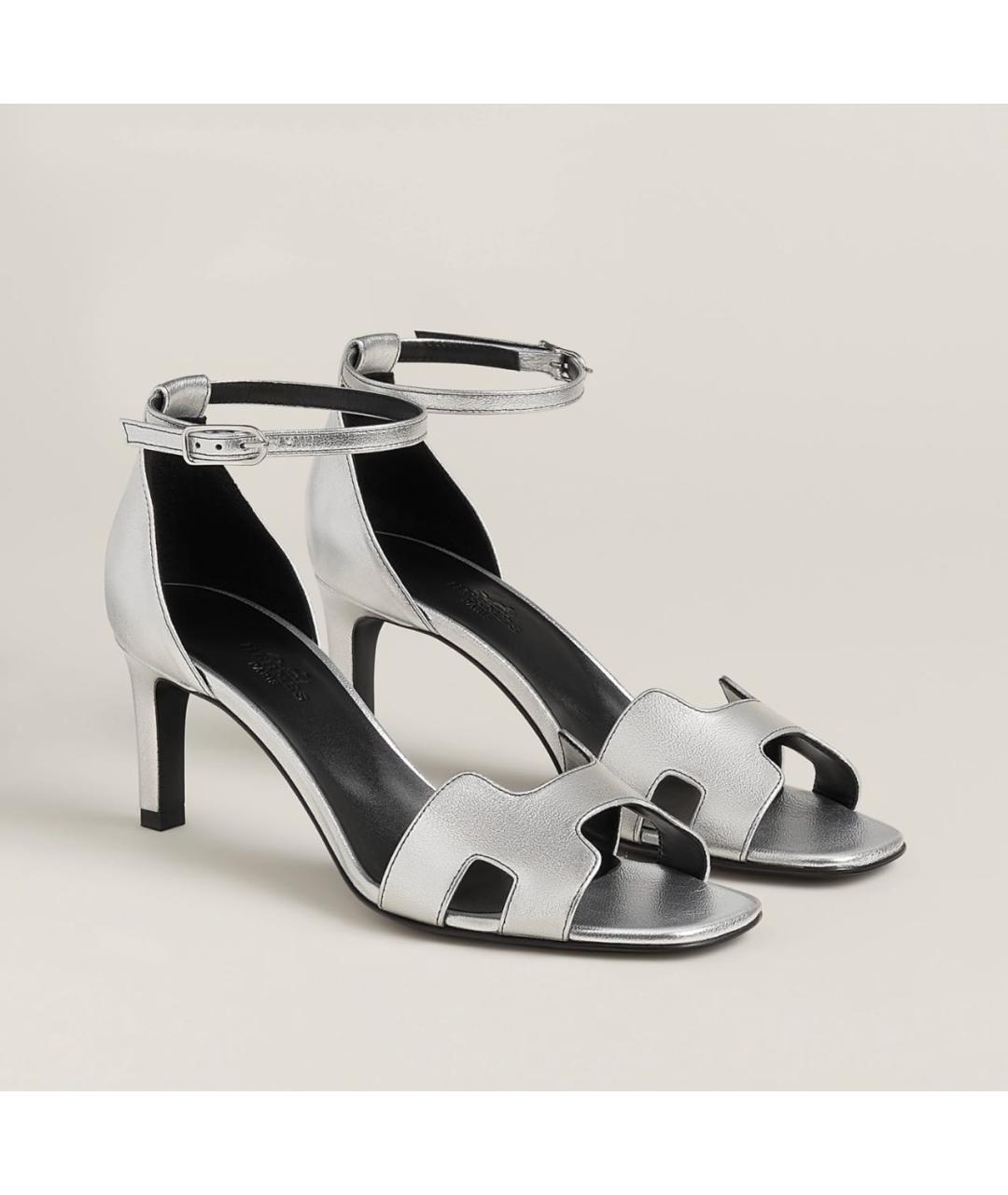 HERMES Серебряные кожаные босоножки, фото 2