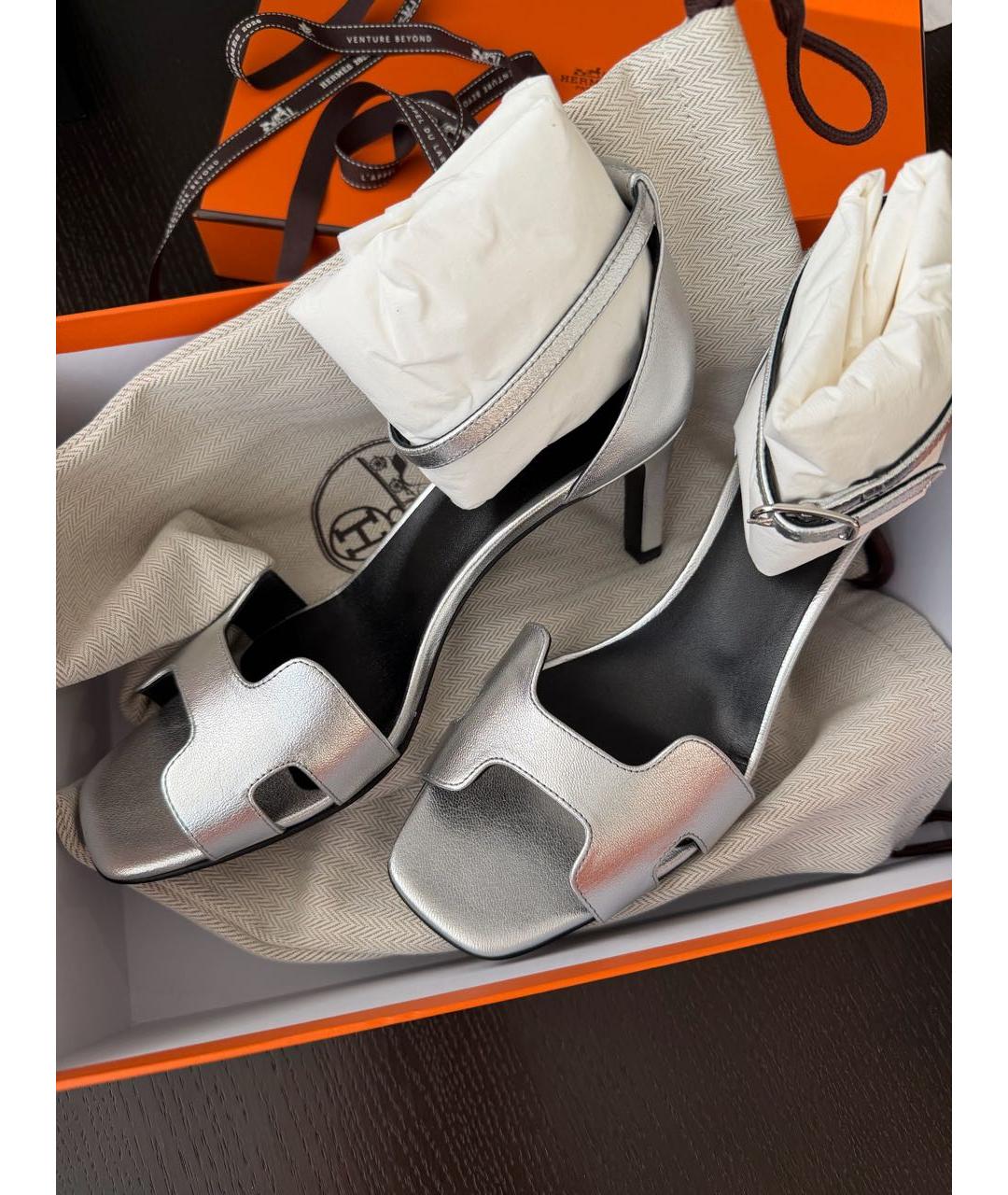 HERMES Серебряные кожаные босоножки, фото 5