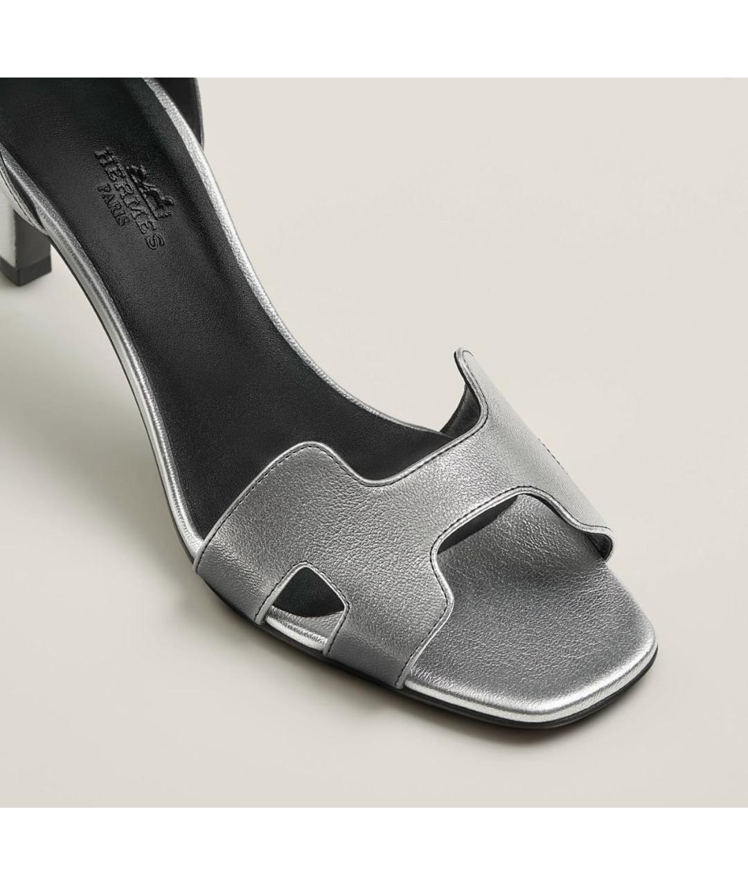 HERMES Серебряные кожаные босоножки, фото 3