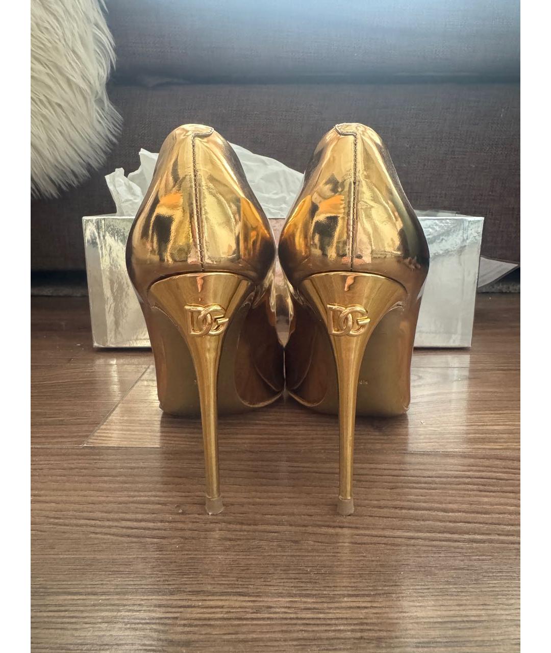 DOLCE&GABBANA Золотые кожаные туфли, фото 4