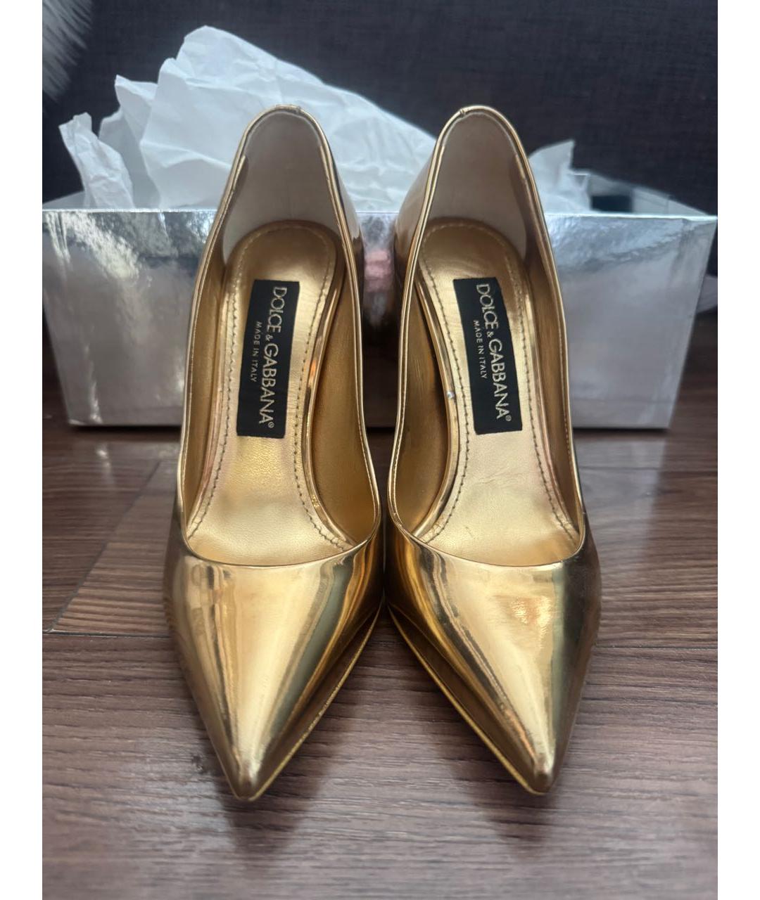 DOLCE&GABBANA Золотые кожаные туфли, фото 2