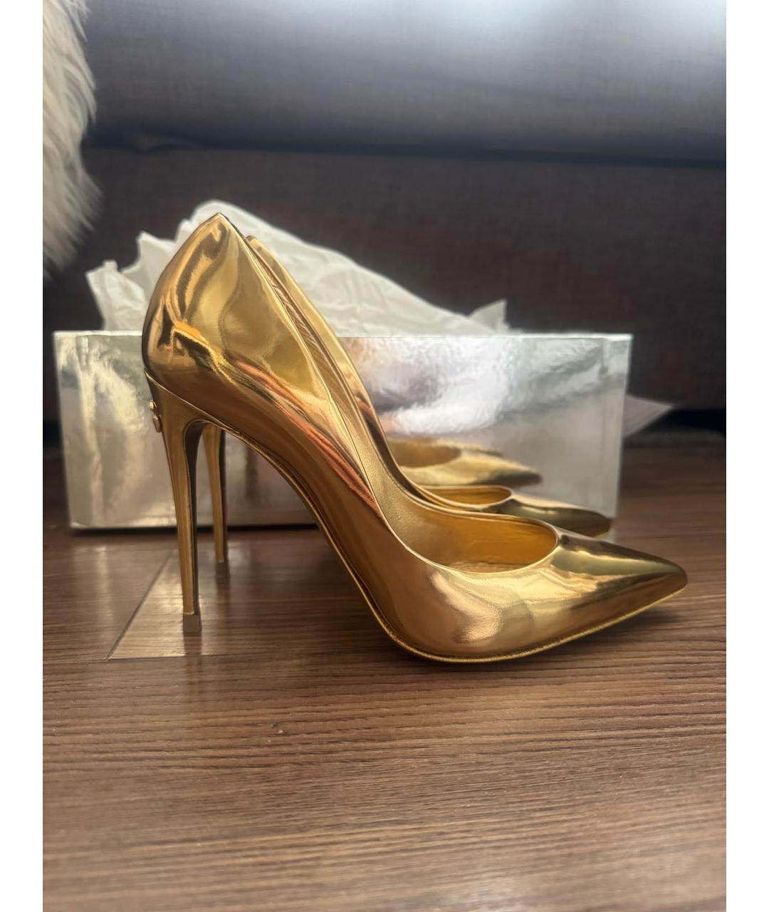 DOLCE&GABBANA Золотые кожаные туфли, фото 8