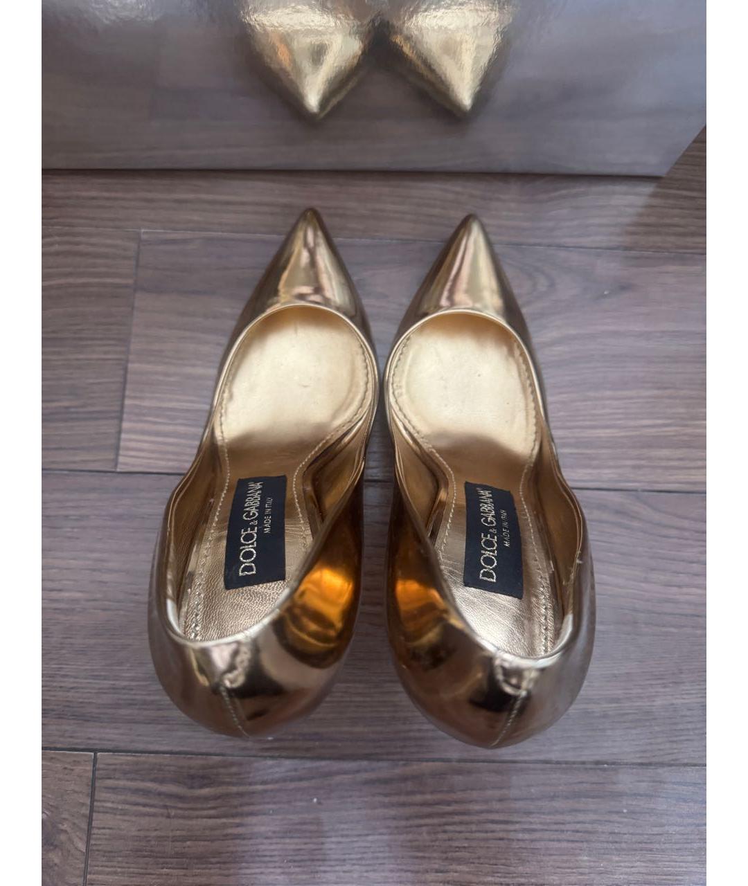 DOLCE&GABBANA Золотые кожаные туфли, фото 3