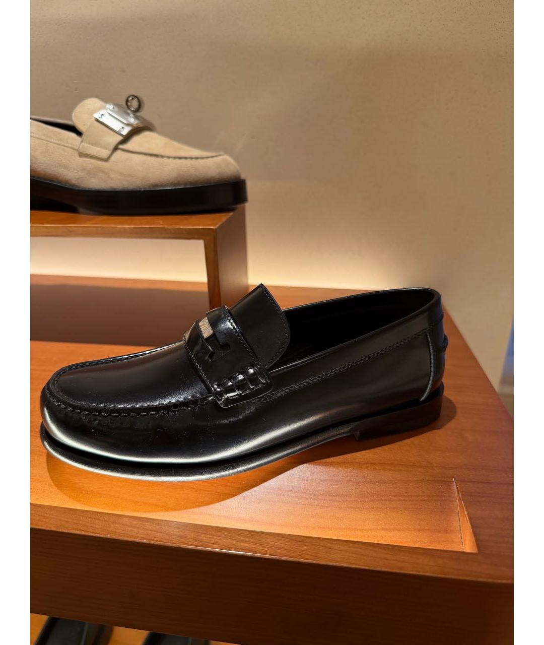 HERMES Черные кожаные мокасины, фото 2