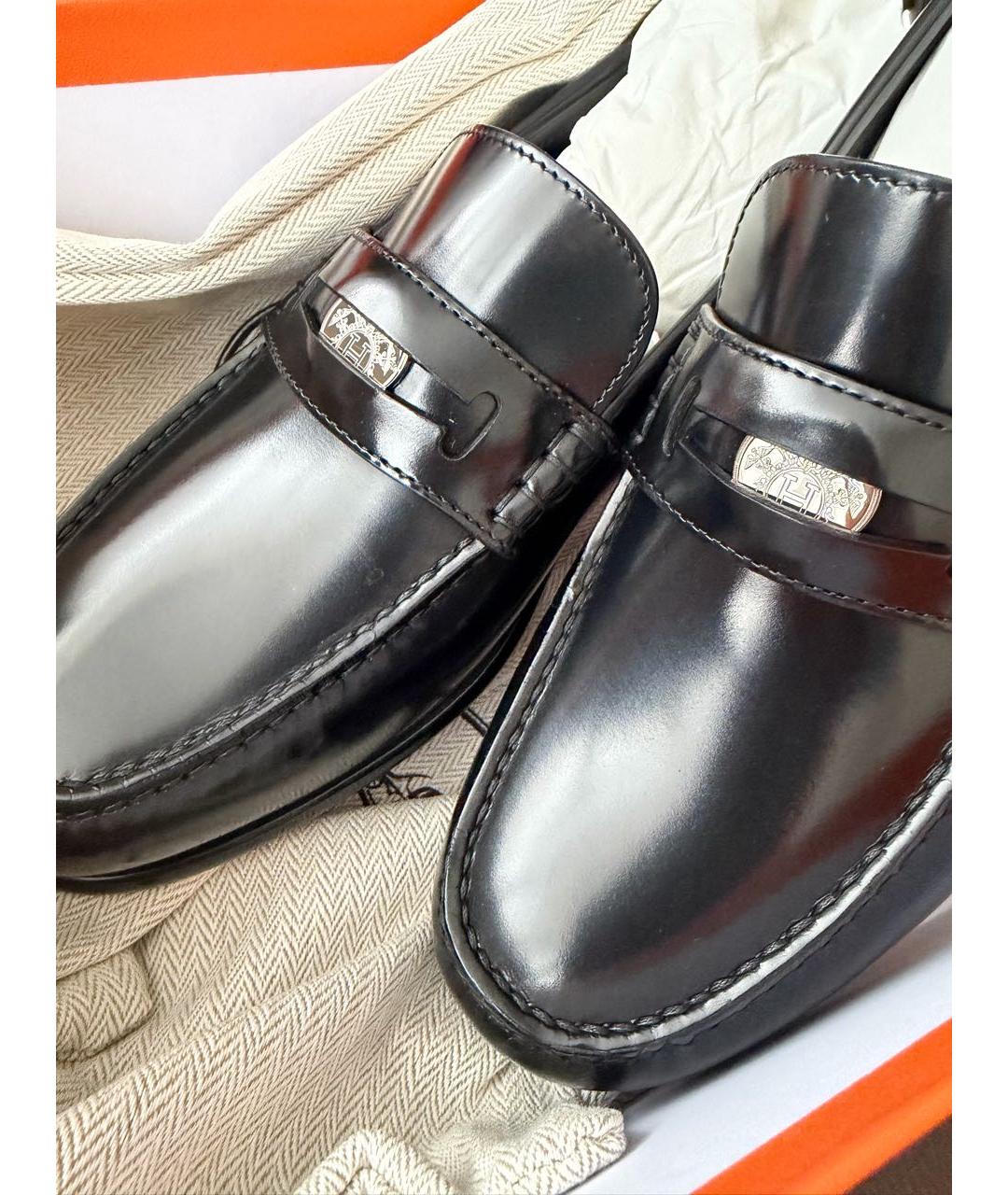 HERMES Черные кожаные мокасины, фото 6