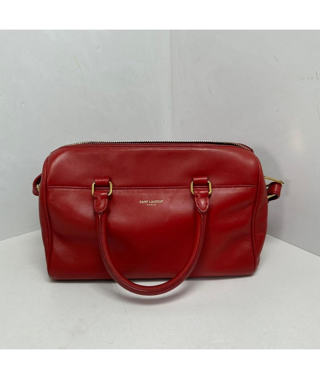 SAINT LAURENT Красная кожаная сумка с короткими ручками, фото 8