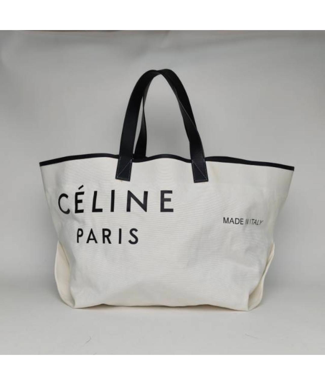 CELINE Белая тканевая сумка тоут, фото 9