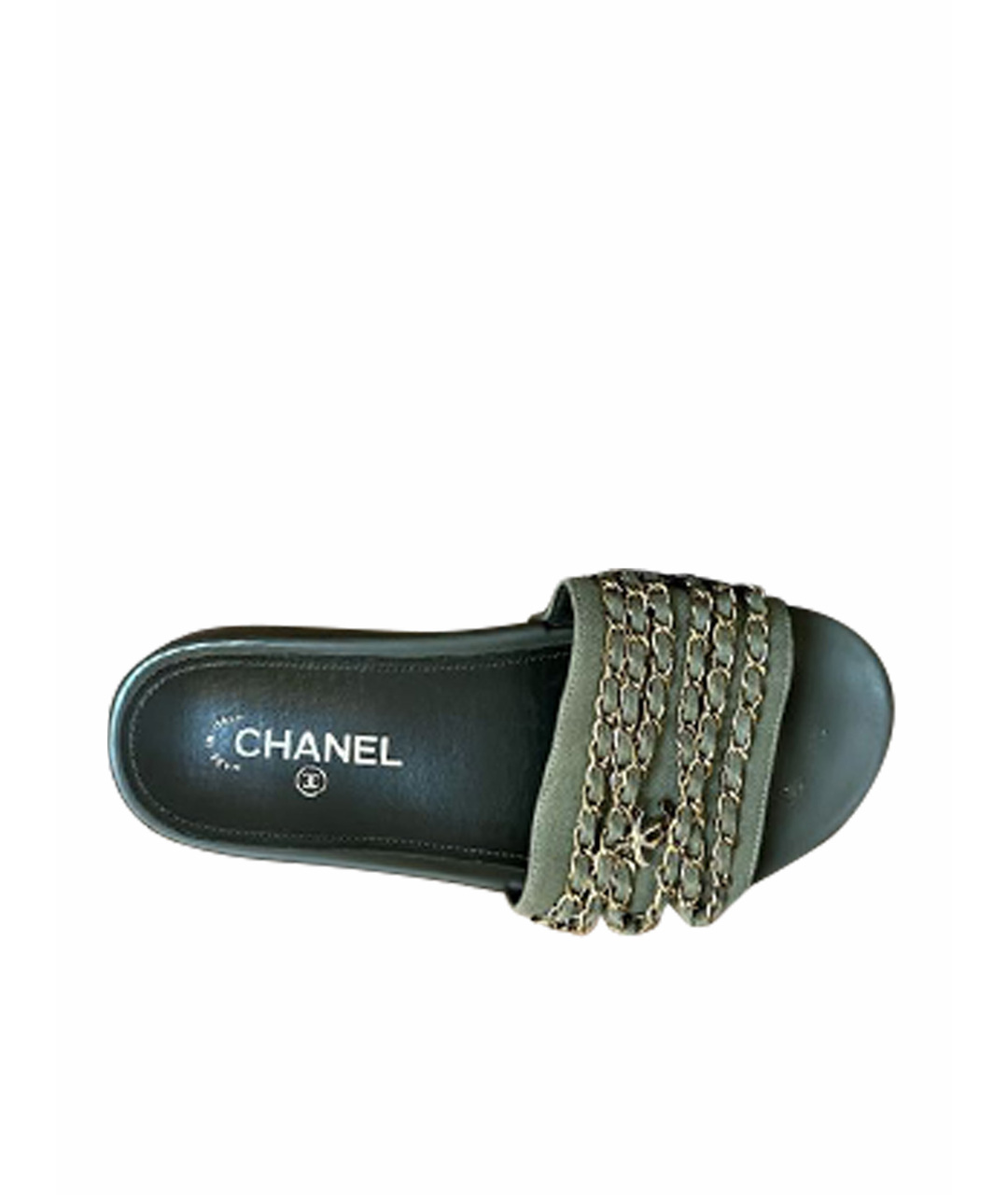 CHANEL PRE-OWNED Хаки кожаные шлепанцы, фото 1