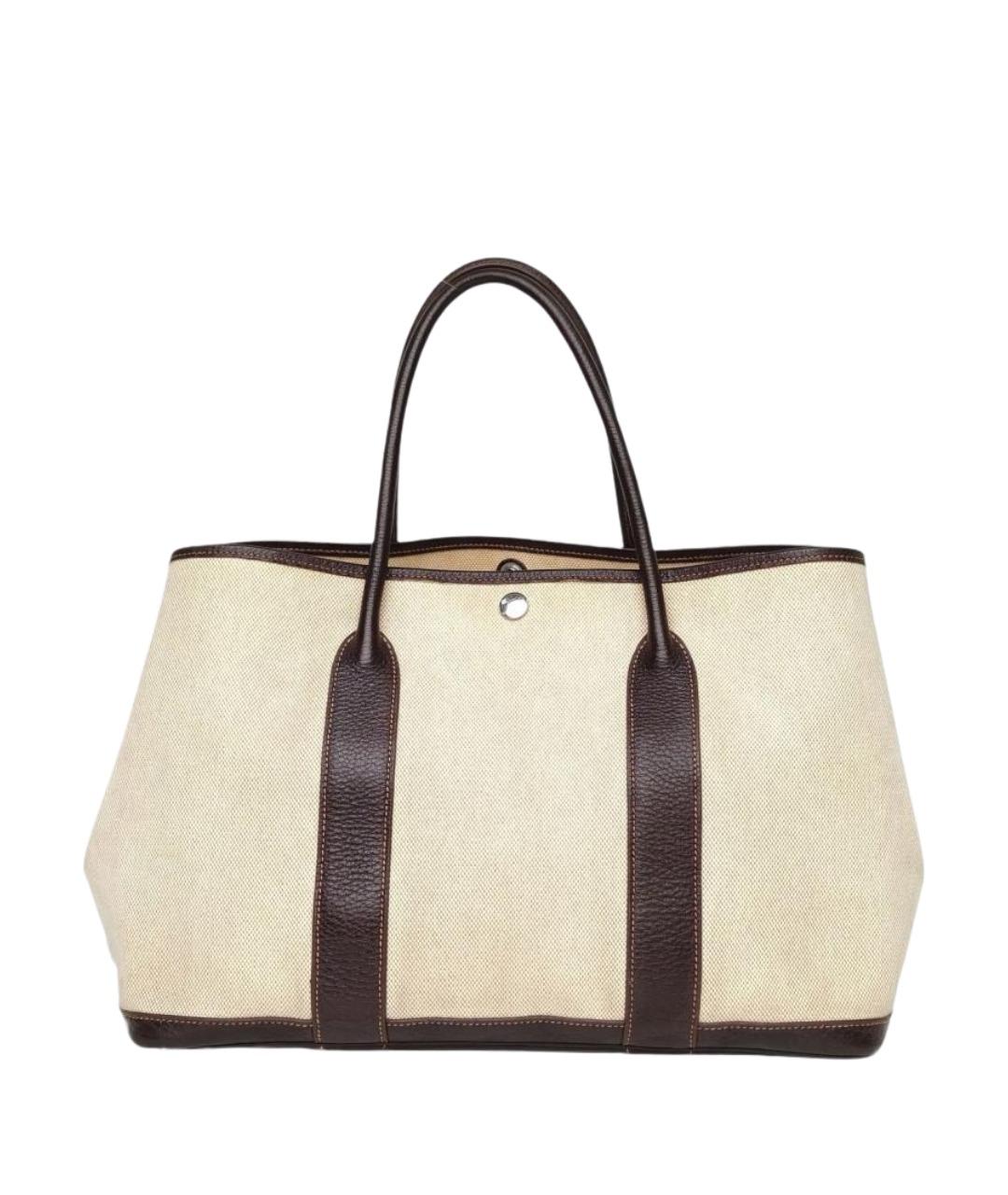 HERMES Бежевая тканевая сумка тоут, фото 1