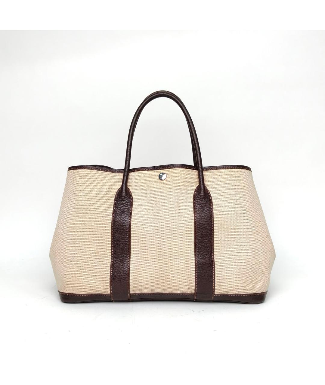 HERMES Бежевая тканевая сумка тоут, фото 4