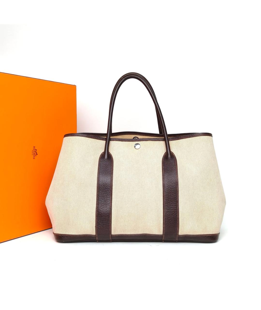 HERMES Бежевая тканевая сумка тоут, фото 9
