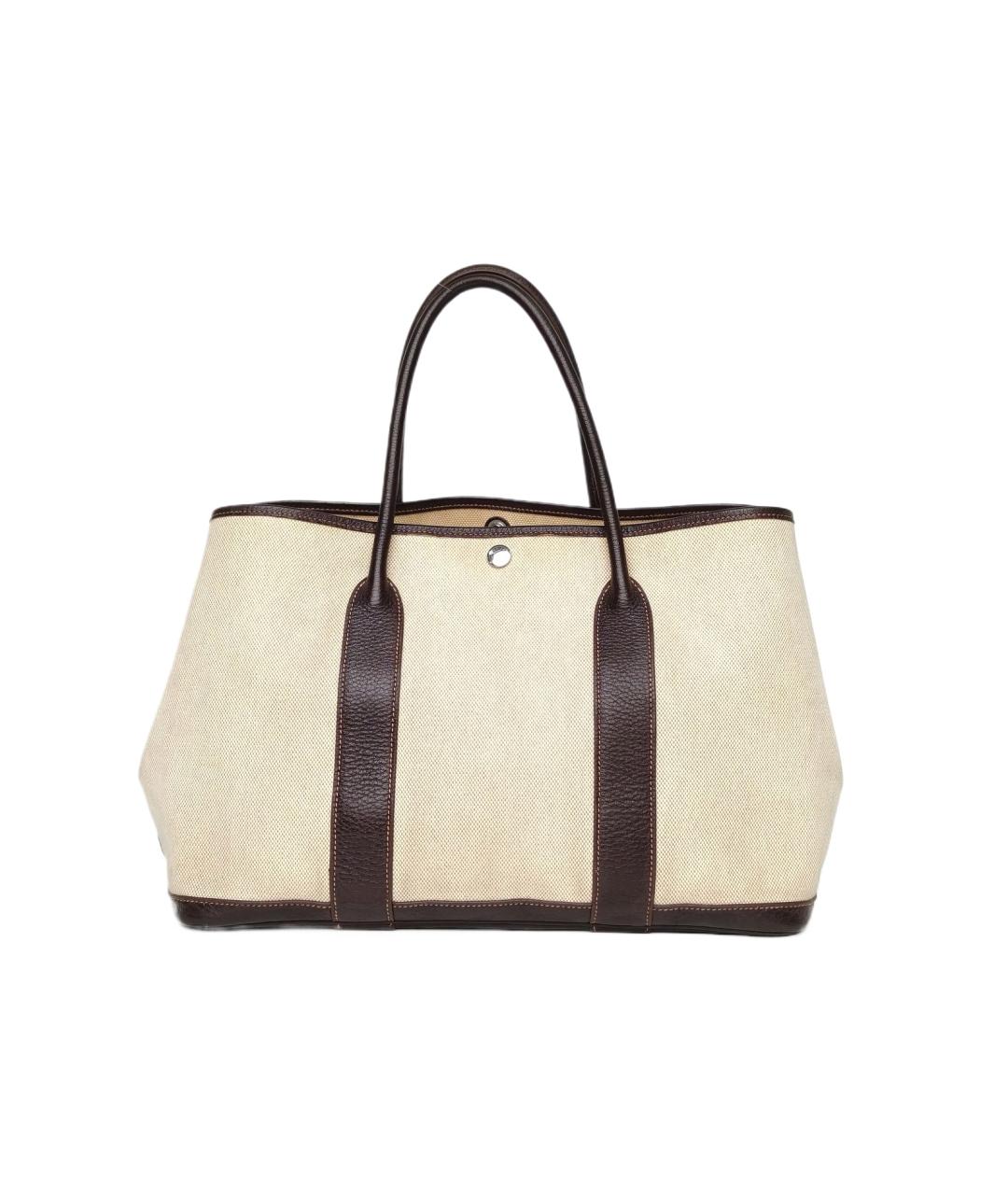 HERMES Бежевая тканевая сумка тоут, фото 10