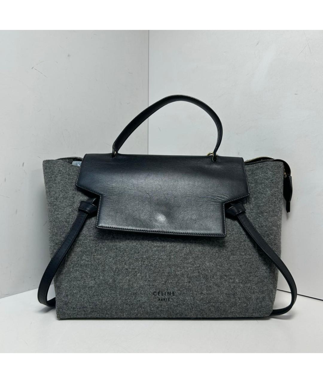 CELINE Серая шерстяная сумка с короткими ручками, фото 3