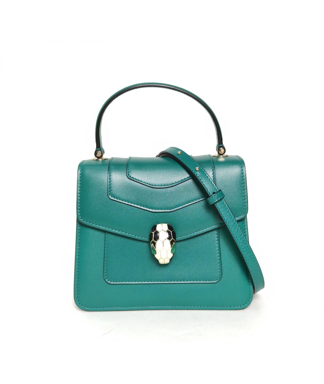 BVLGARI Бирюзовая кожаная сумка с короткими ручками, фото 4