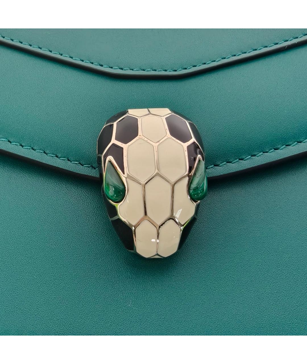 BVLGARI Бирюзовая кожаная сумка с короткими ручками, фото 2