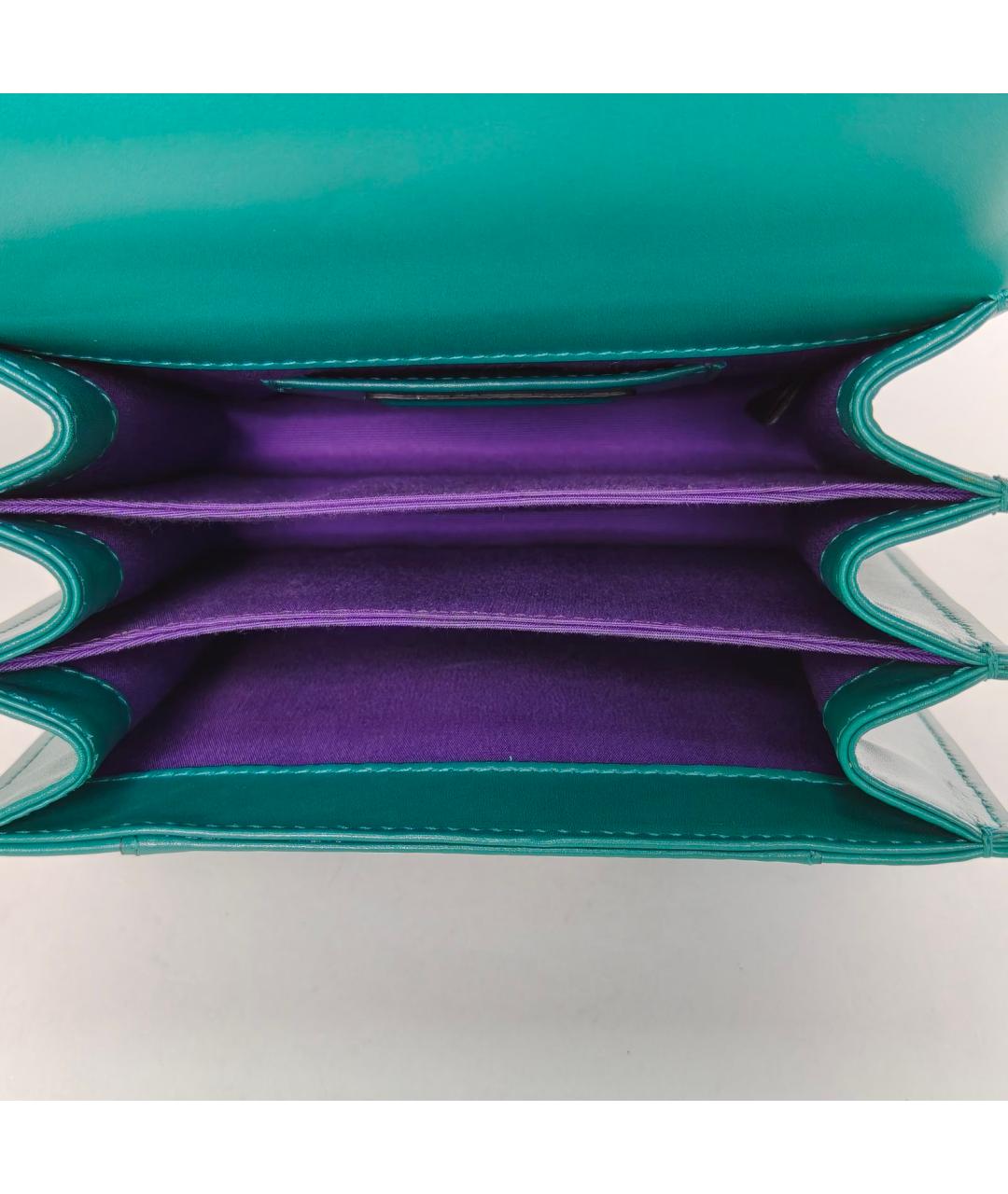 BVLGARI Бирюзовая кожаная сумка с короткими ручками, фото 3