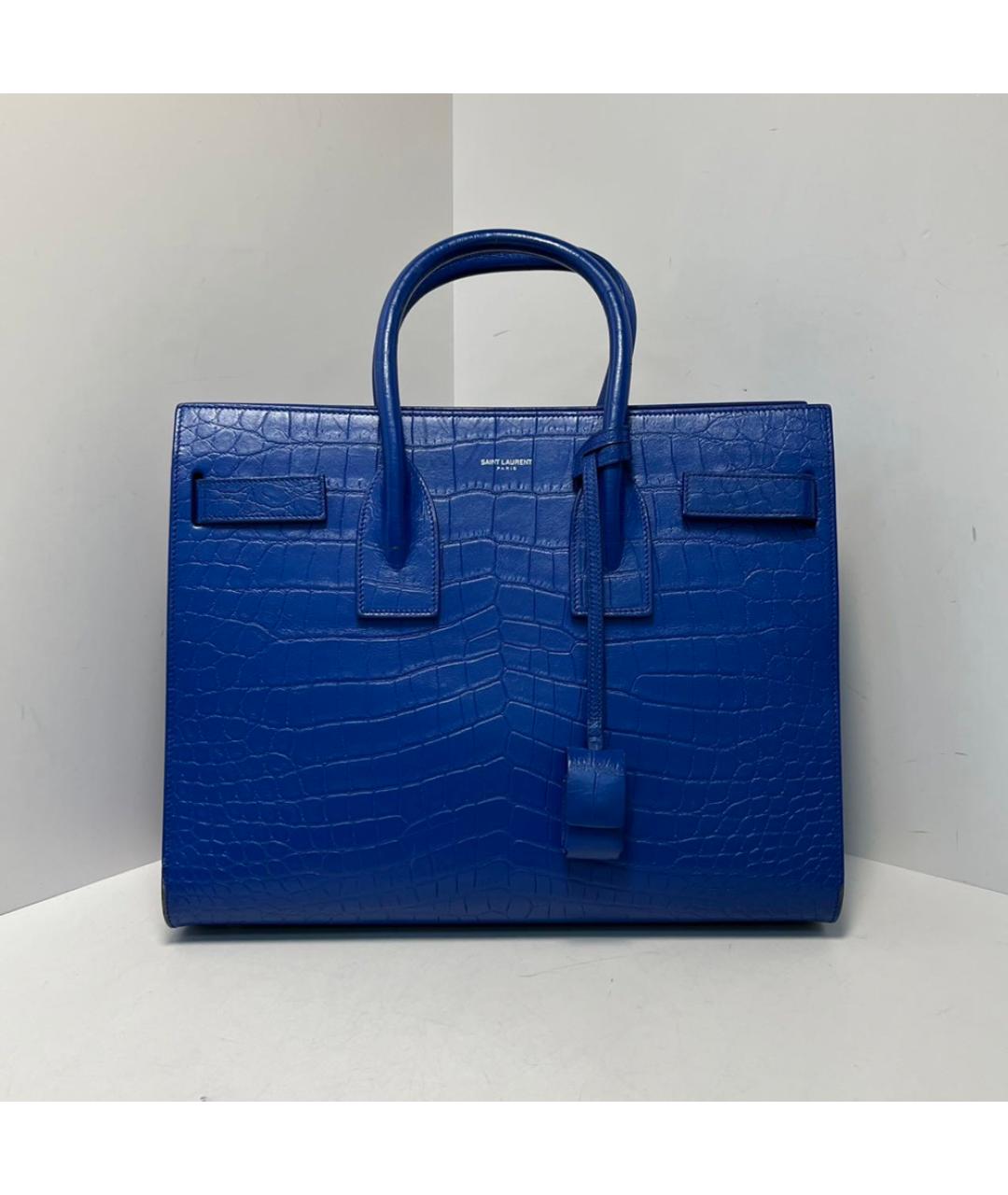 SAINT LAURENT Синяя кожаная сумка с короткими ручками, фото 9