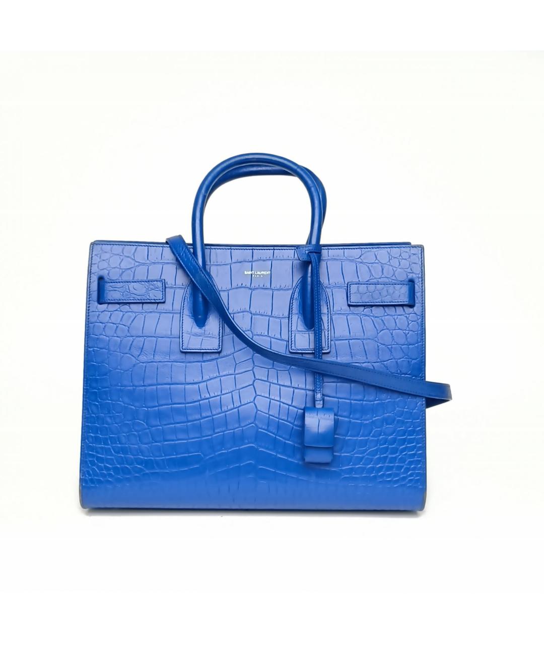 SAINT LAURENT Синяя кожаная сумка с короткими ручками, фото 2