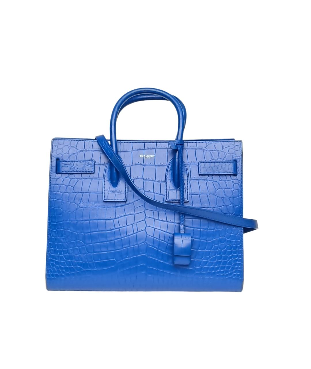 SAINT LAURENT Синяя кожаная сумка с короткими ручками, фото 10