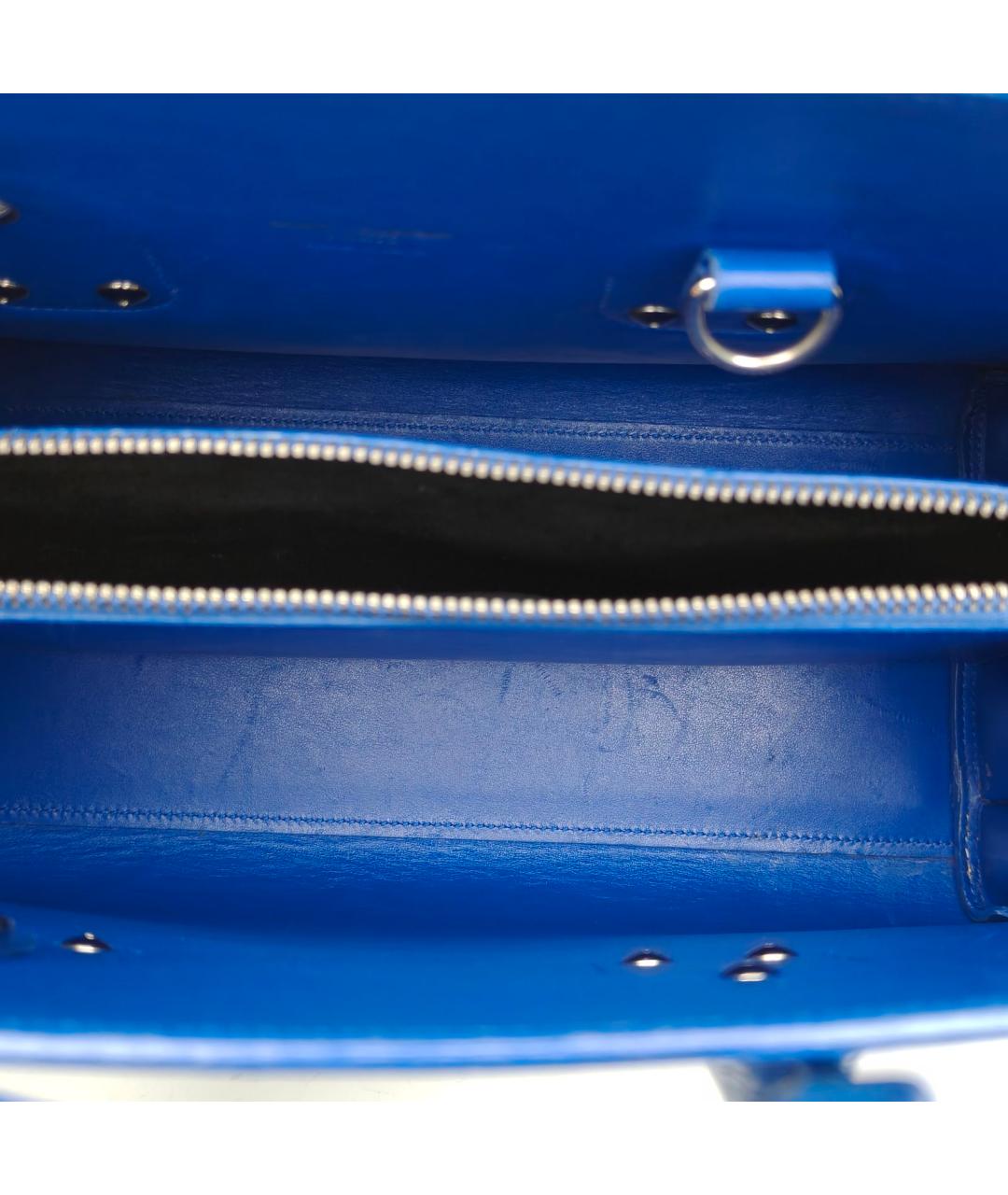 SAINT LAURENT Синяя кожаная сумка с короткими ручками, фото 7