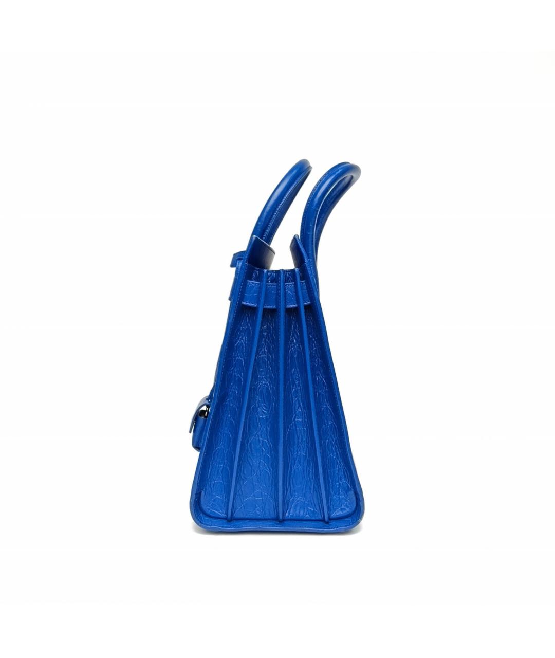 SAINT LAURENT Синяя кожаная сумка с короткими ручками, фото 3