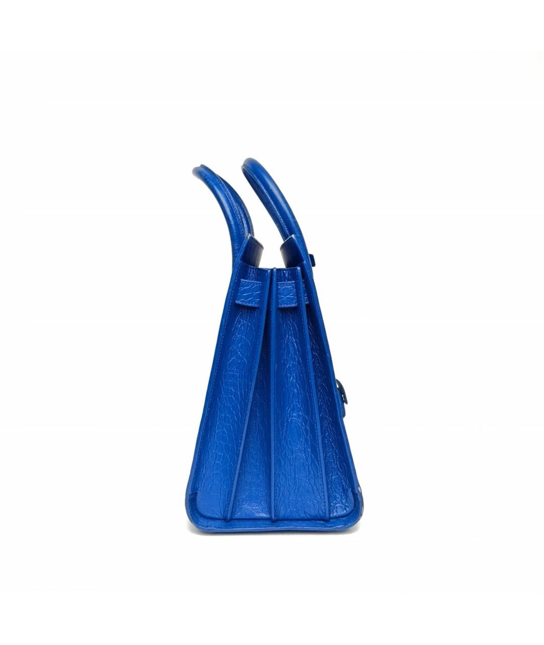 SAINT LAURENT Синяя кожаная сумка с короткими ручками, фото 5