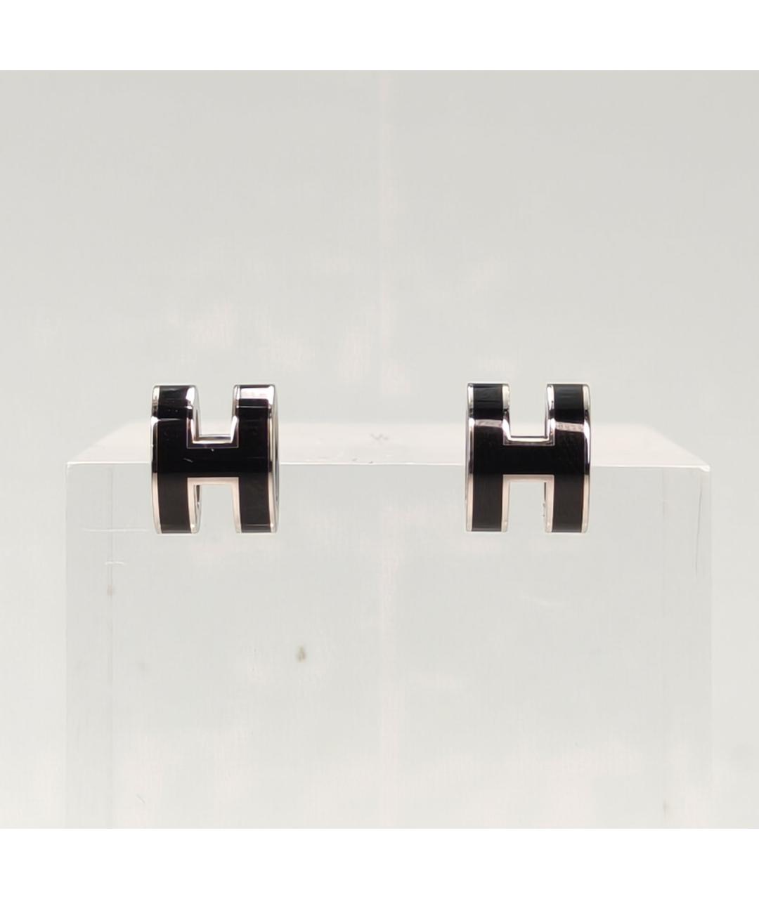 HERMES Черные металлические серьги, фото 2