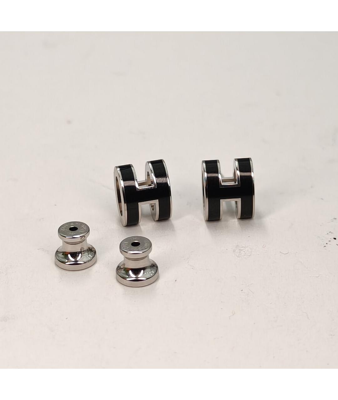HERMES Черные металлические серьги, фото 3