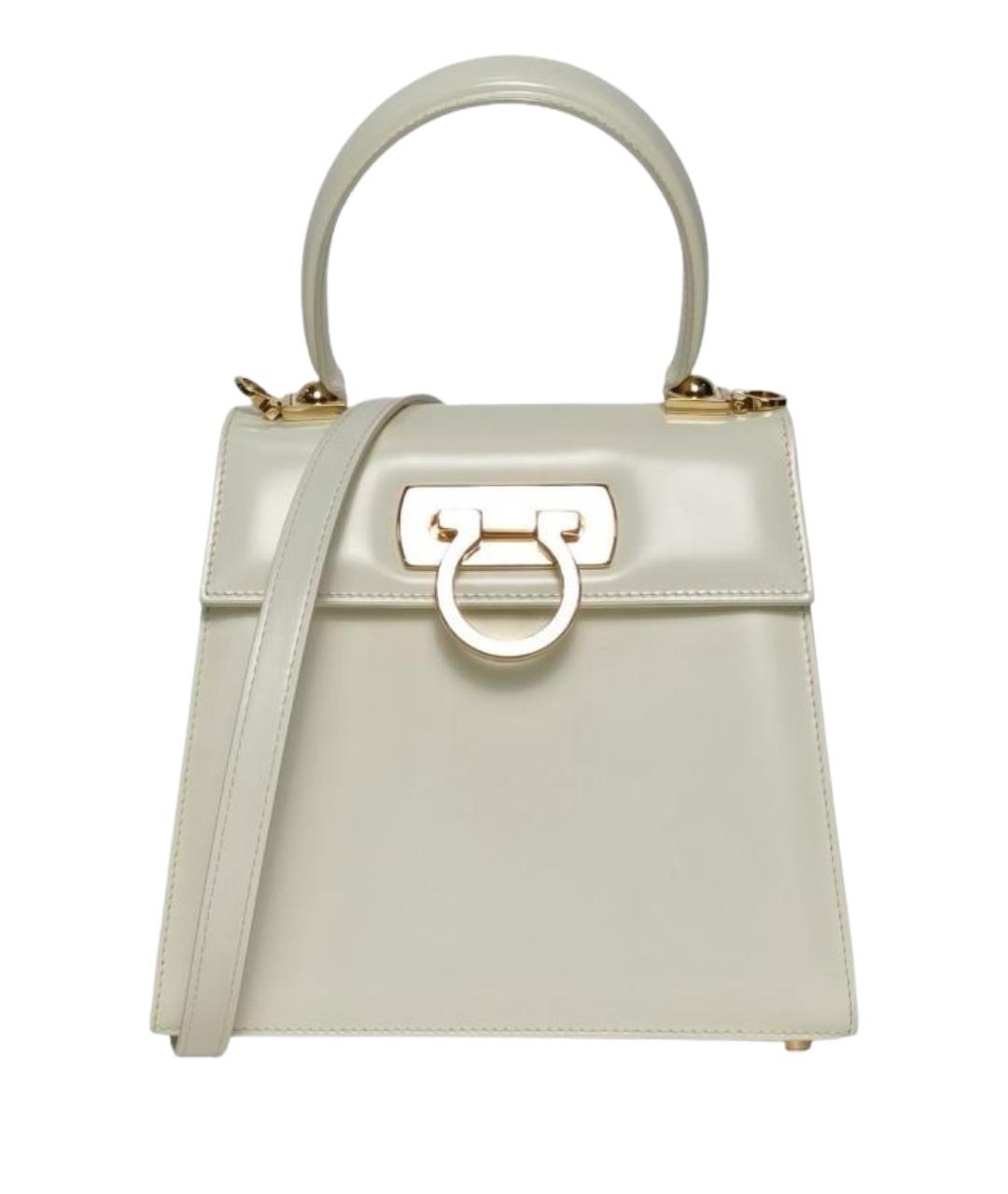 FERRAGAMO Белая кожаная сумка с короткими ручками, фото 1