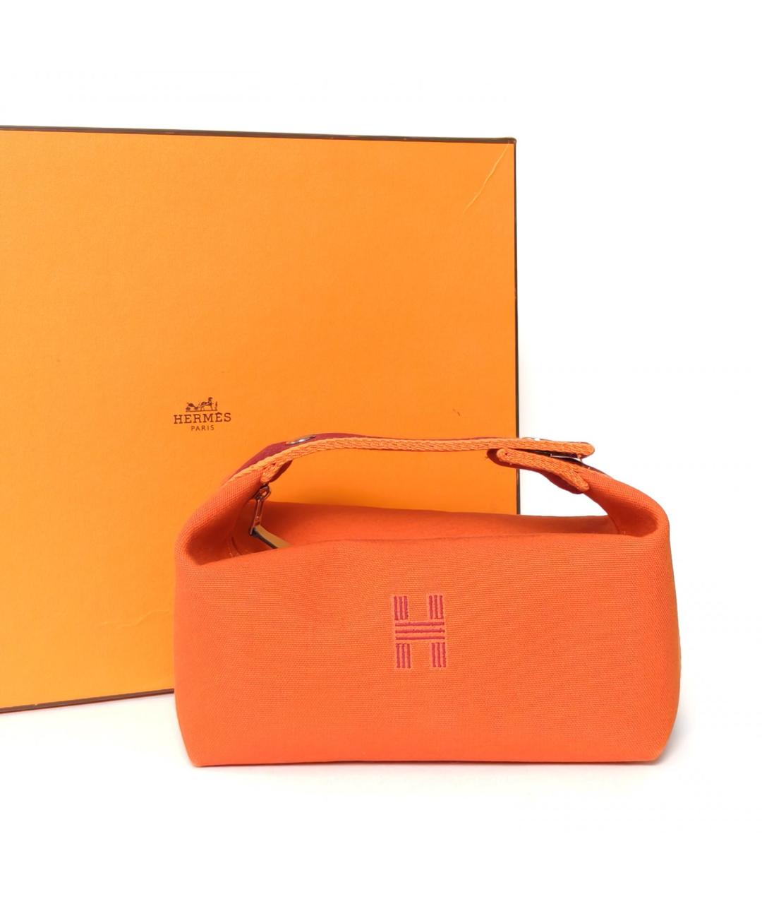 HERMES Оранжевая тканевая косметичка, фото 8