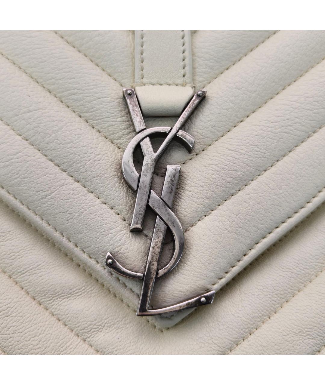 SAINT LAURENT Белая кожаная сумка через плечо, фото 2