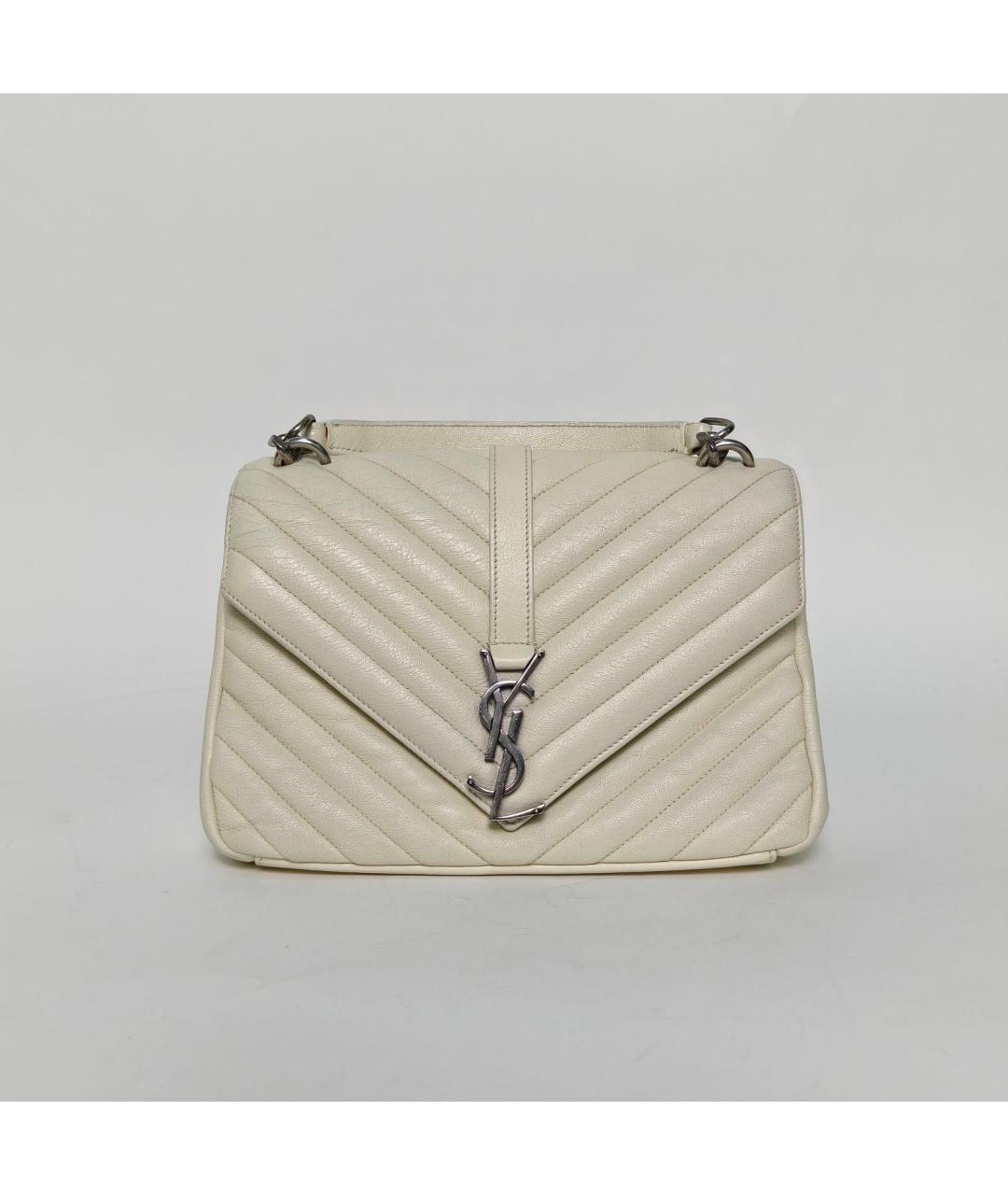 SAINT LAURENT Белая кожаная сумка через плечо, фото 5
