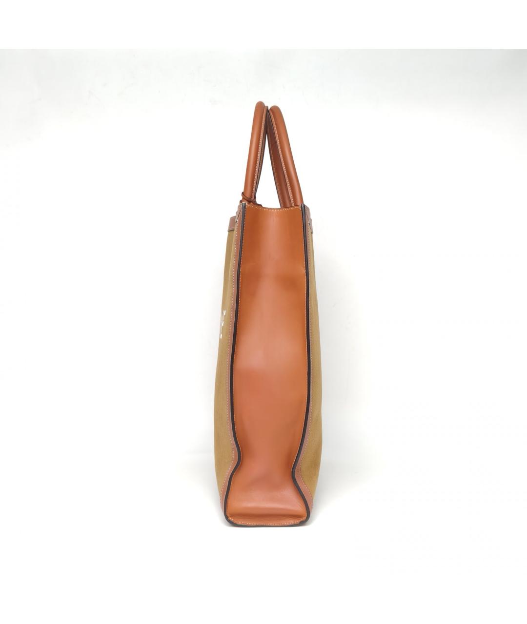 CELINE Коричневая тканевая сумка с короткими ручками, фото 3