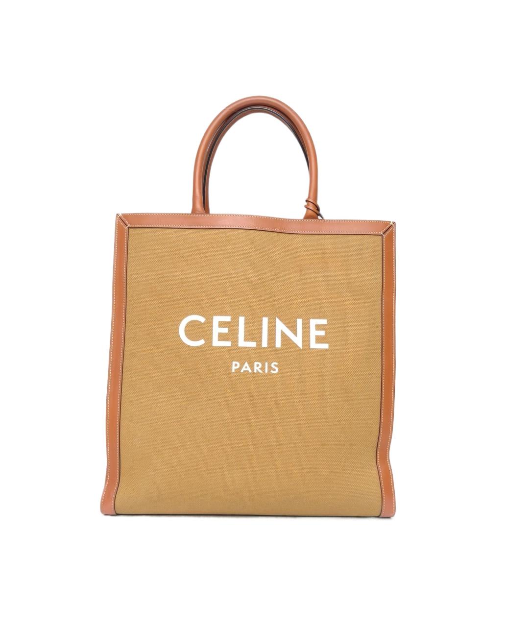 CELINE Коричневая тканевая сумка с короткими ручками, фото 1