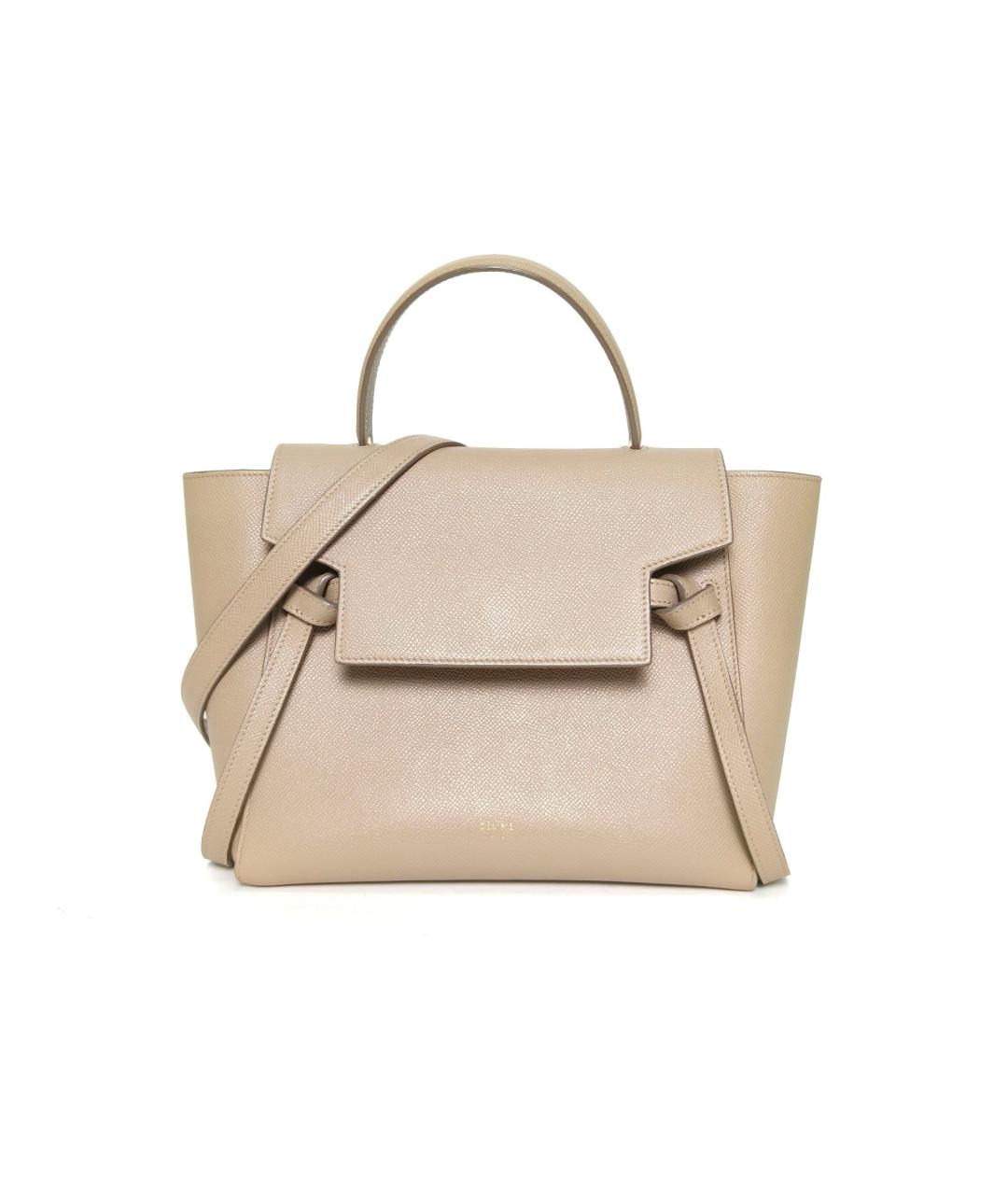 CELINE Бежевая кожаная сумка с короткими ручками, фото 2