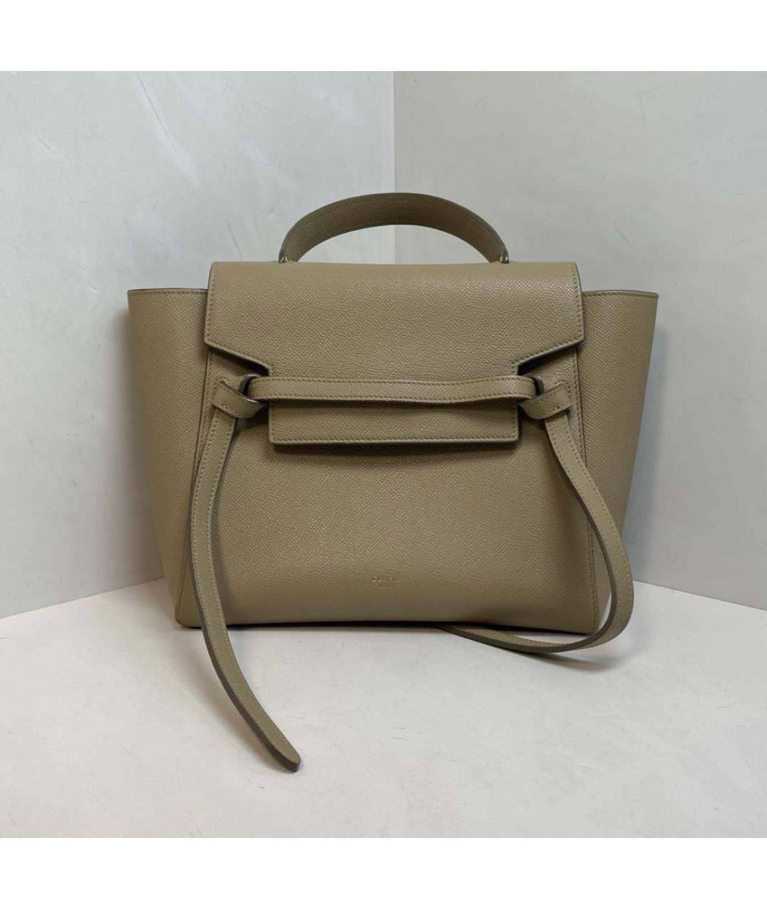 CELINE Бежевая кожаная сумка с короткими ручками, фото 8